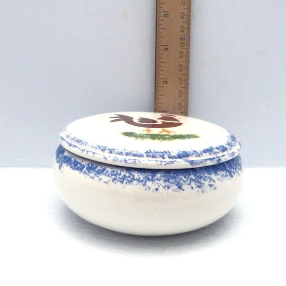 Handmade Ceramic Rooster Lidded Trinket Dish For Jewelry, Candy, Kitchen - Picture 7 of 7